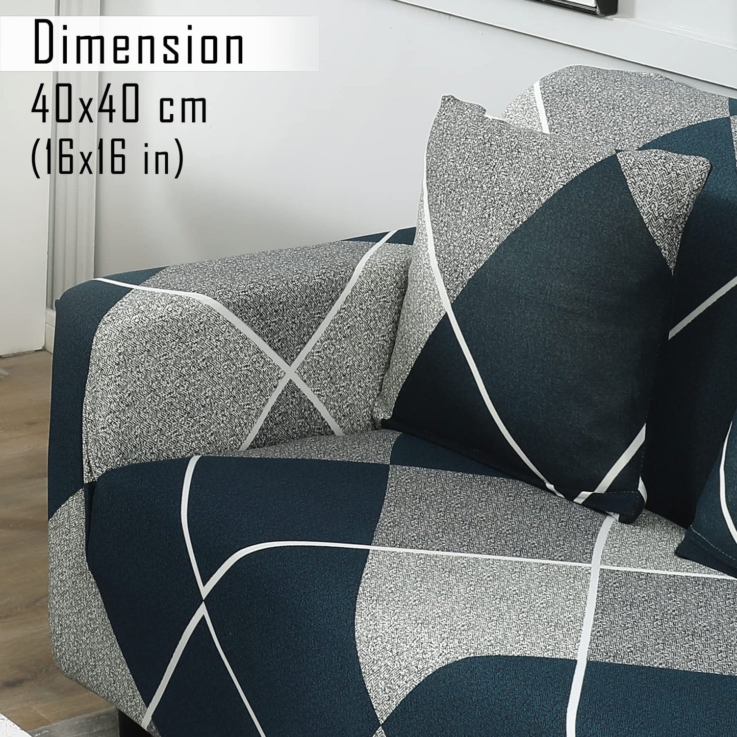 HOKIPO Stretchable Pack of 2 Cushion Cover 16x16, Blue Rhombus