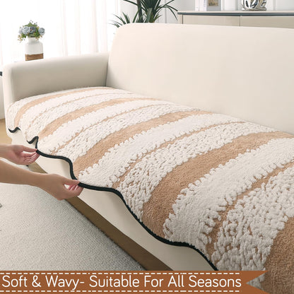 Luxury Wavy Anti Slip Plush Sofa Cover Mat, Desert Brown