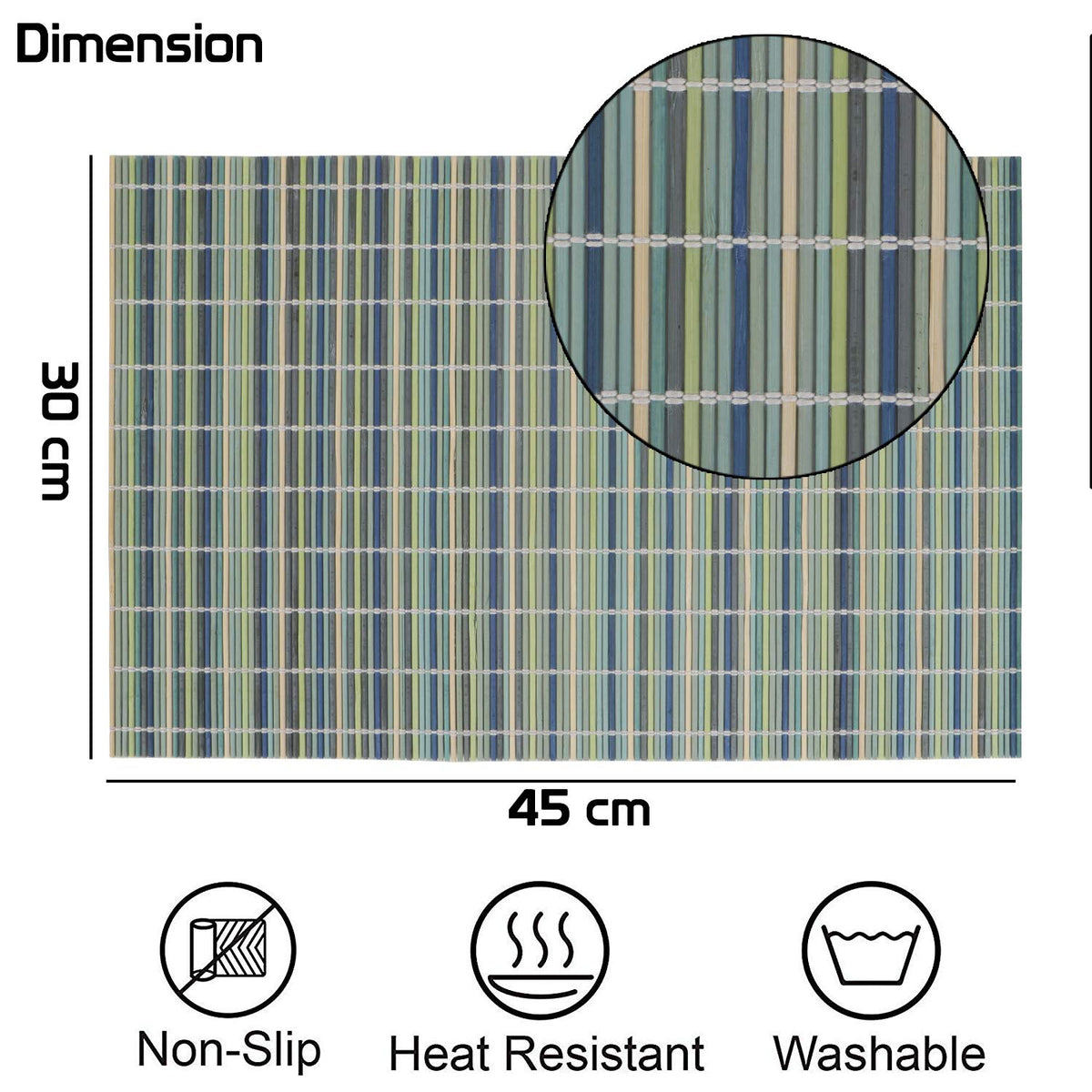 Buy Sea Green Stripes colour bamboo 45x30 cm placemat | Hokipo