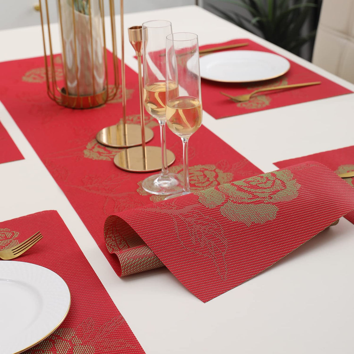 PVC Dining Table Mats, Crimson Red