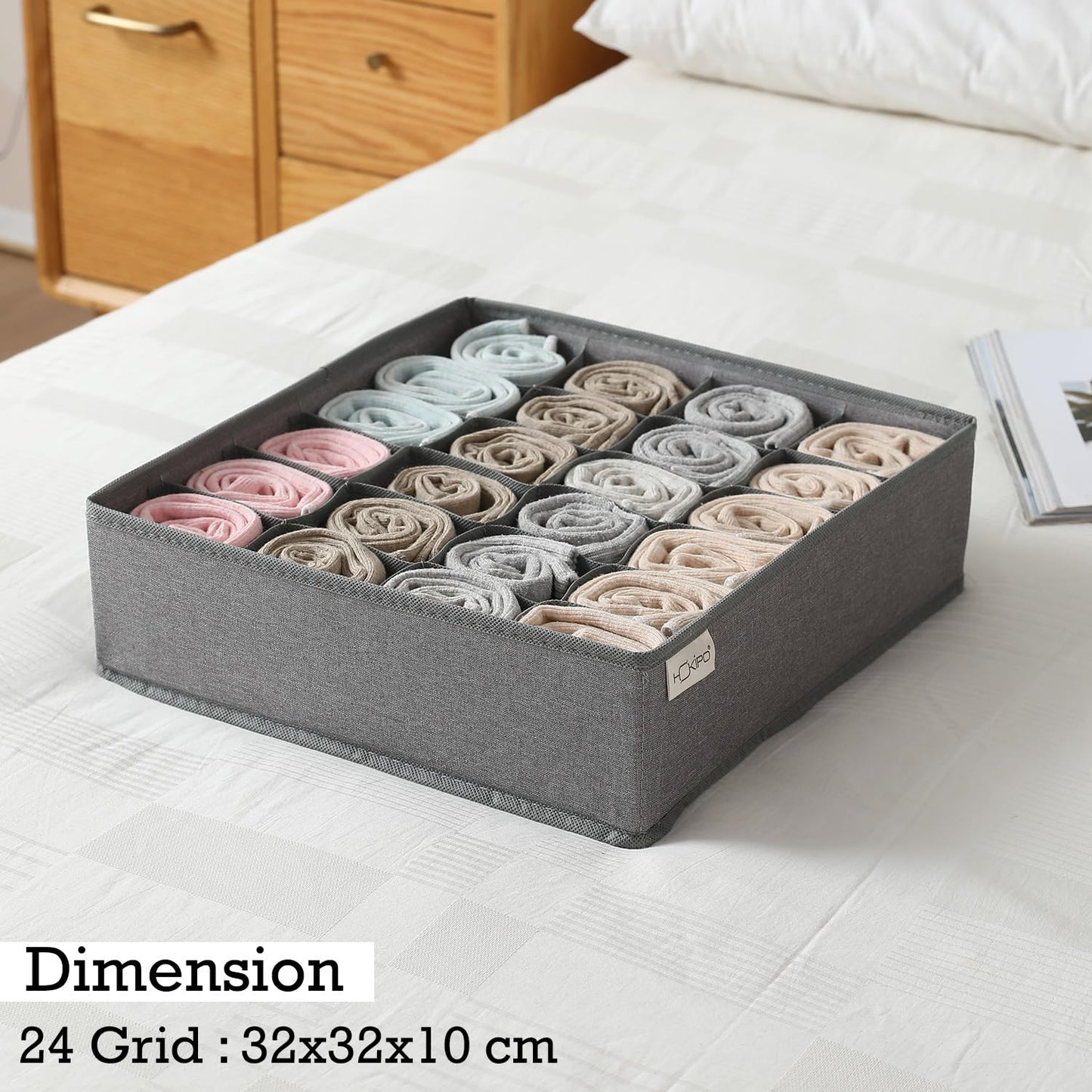 Undergarment Organizer Storage Box for Drawers Panty Socks Tie Lingerie Organizer for Wardrobe, 7/16/24 Grid, Grey