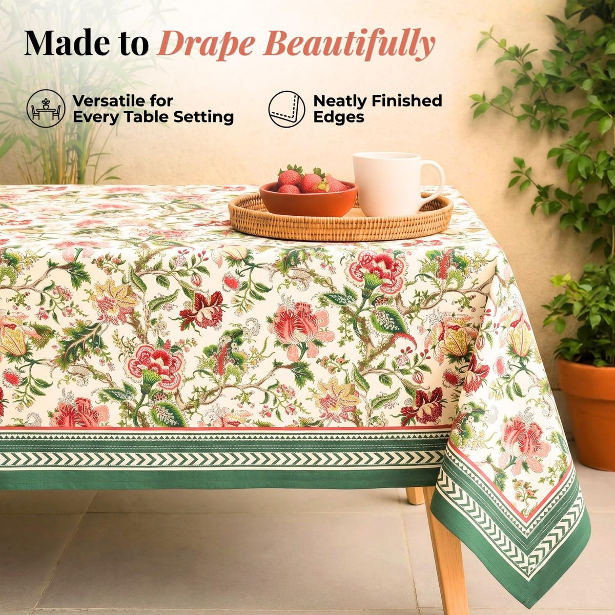HOKIPO Jacobean Floral 6 Seater Table Cloth, Green - image 4
