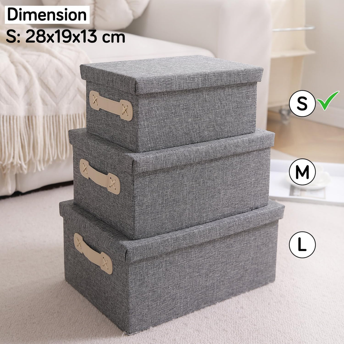 Organisers Storage Box with Lid, Grey, Pack of 2