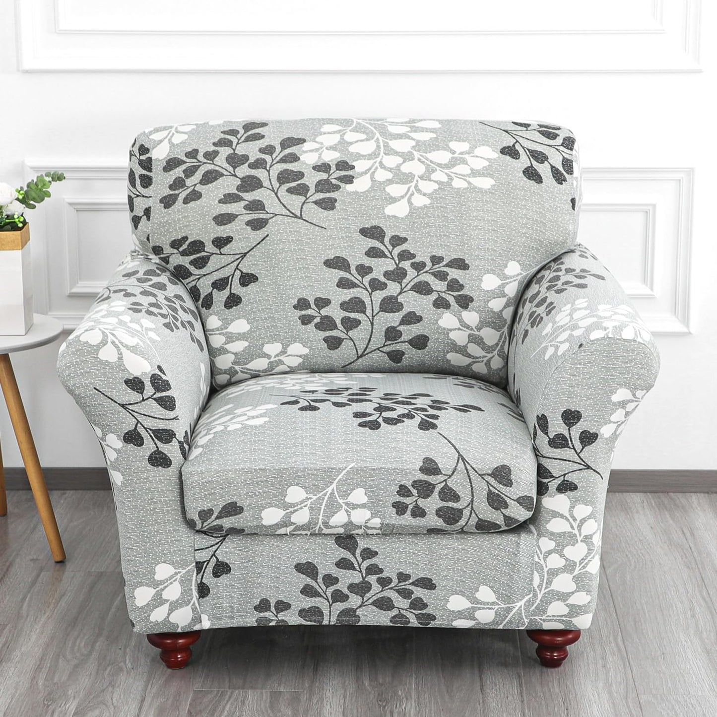 Printed Stretchable Sofa Slipcover with 1/2/3 Pc Separate Seat Cushion Cover for each 1/2/3 Seater, Grey Misty Branches