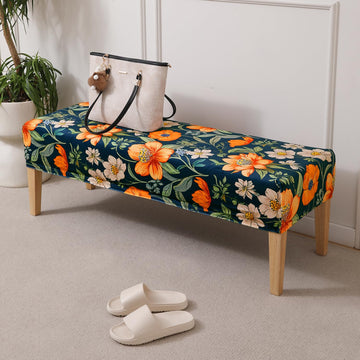 Premium Printed Velvet Dining Bench Cover, Teal Twilight Garden