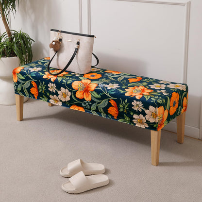 Premium Printed Velvet Dining Bench Cover, Teal Twilight Garden