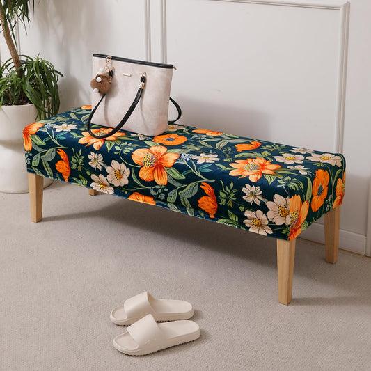 Premium Printed Velvet Dining Bench Cover, Teal Twilight Garden