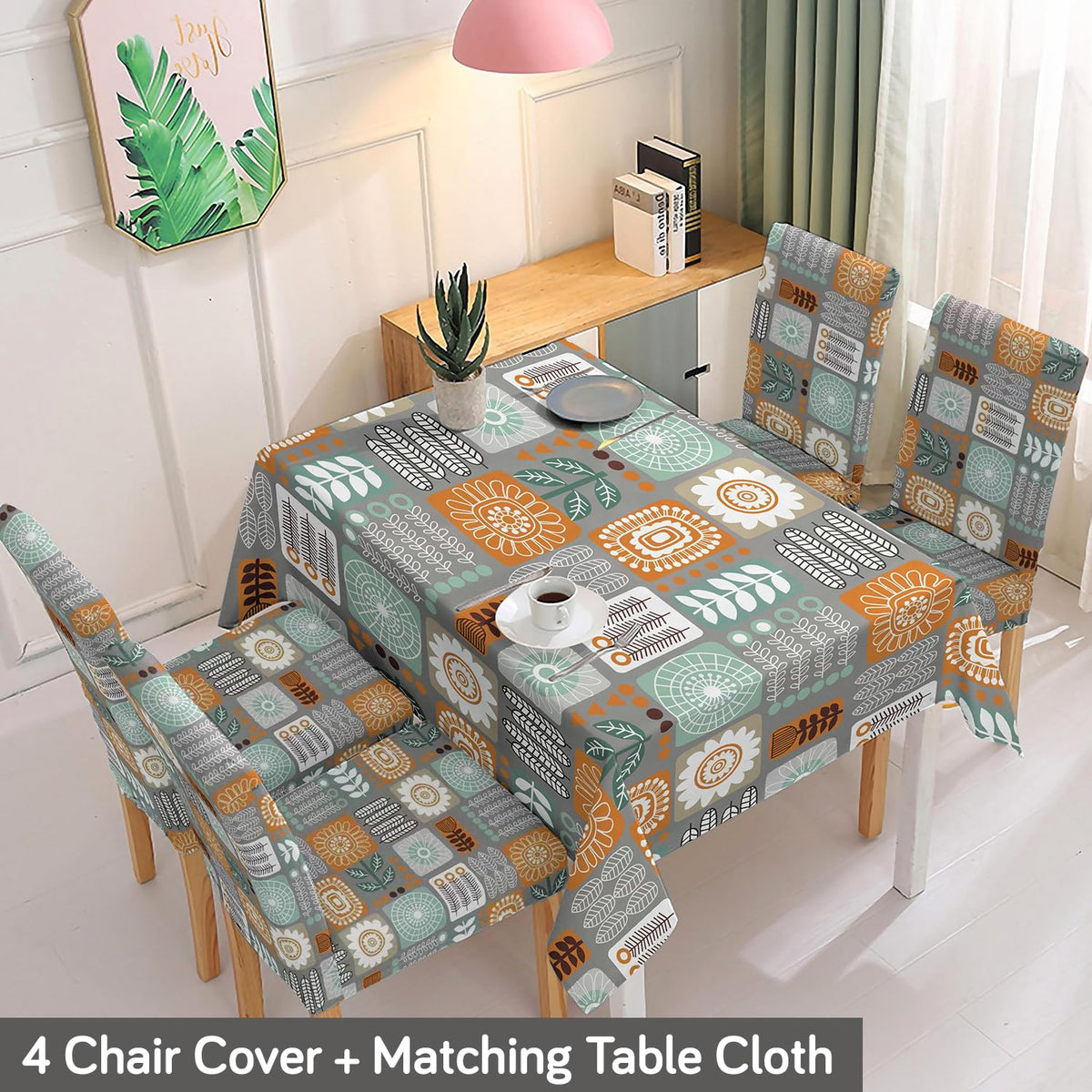 Cool Grey Dining Table Cover with Chair Covers | 4/6 Seater