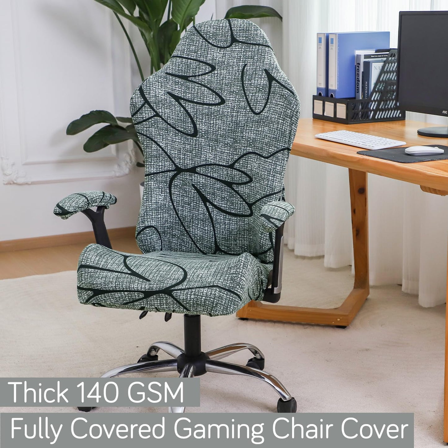HOKIPO Gaming Chair Seat Cover Elastic Computer Rotating Chair, Intense Grey Abstract Floral