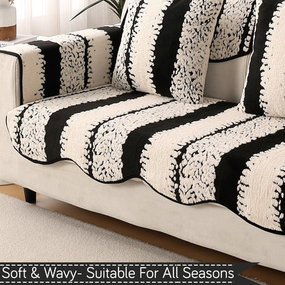 Luxury Sofa Cover Set | Seat, Back & Arm Covers | Anti-Slip Wavy Mat – Black