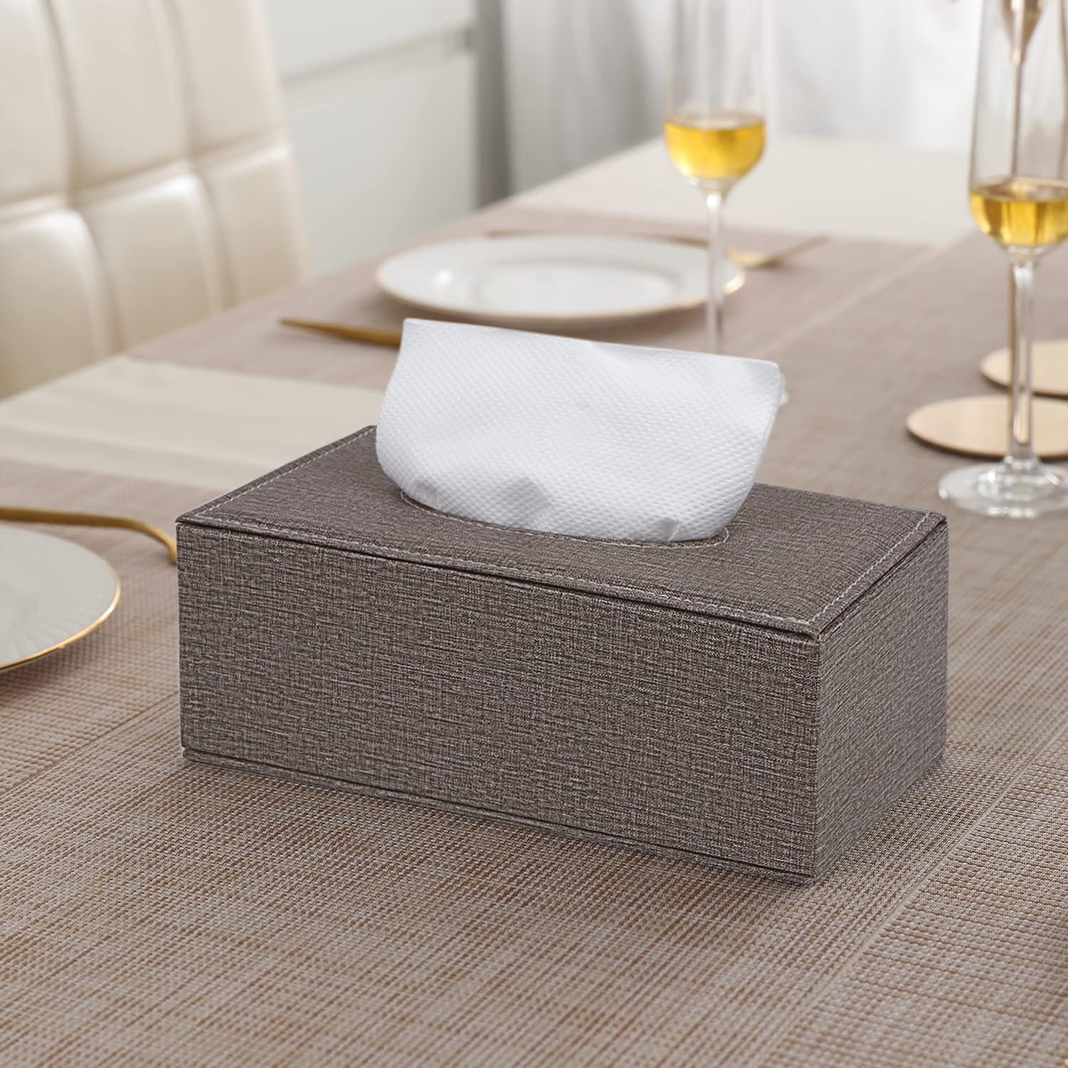 buy premium brown faux leather tissue box | HOKIPO