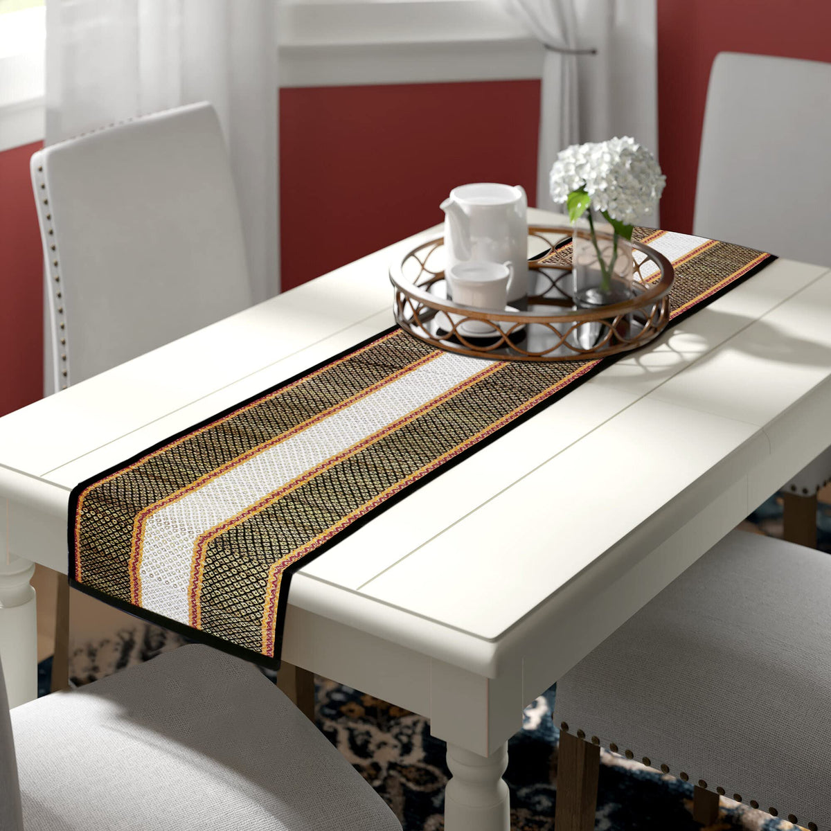 Buy Black Colour Handmade Madurkathi Dining Table Runner - HOKIPO | Har Ghar ka Humsafar
