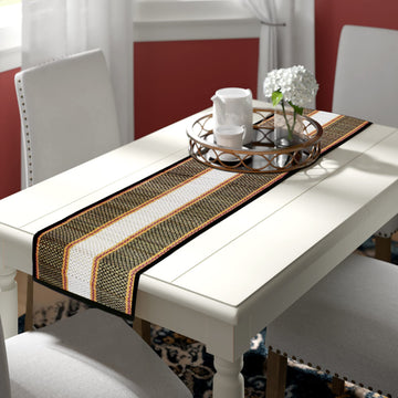 Buy Black Colour Handmade Madurkathi Dining Table Runner - HOKIPO | Har Ghar ka Humsafar
