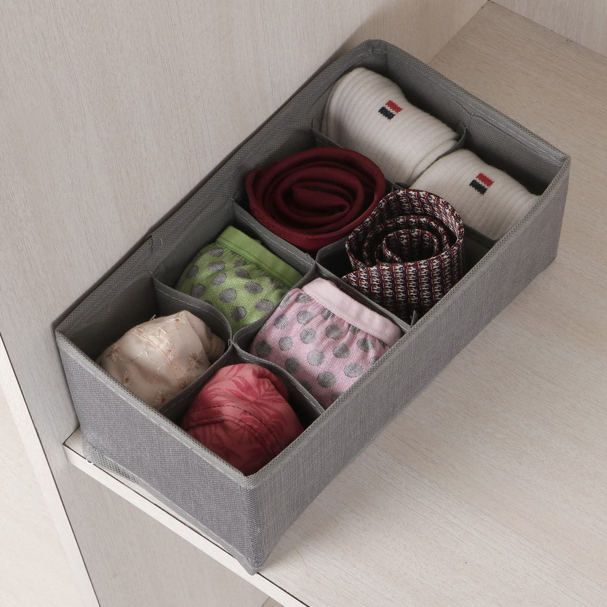 Non-Woven Fabric Undergarment Organizer Storage Box For Drawers Bra Panty Socks Tie Lingerie Organizer For Wardrobe, Grey
