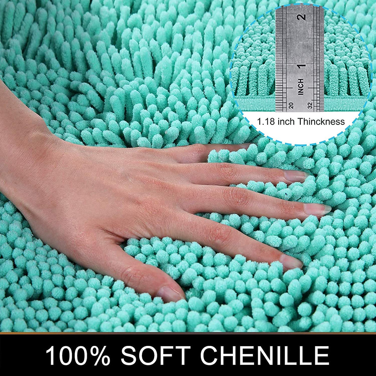 Chenille Luxury Bath Rug, Extra Soft And Absorbent Large Bathroom, Turquoise