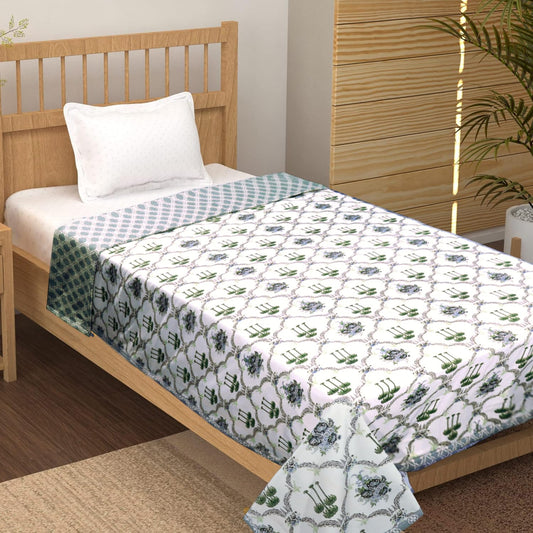 Reversible Cotton Dohar AC Blanket, Oxford Grey Palm Tree