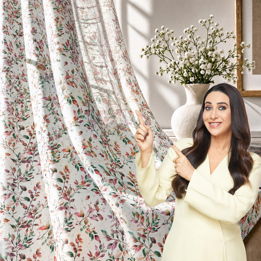 HOKIPO Petal Mist Sheer Eyelet Curtains, 7 Feet Long - Lilac Trails