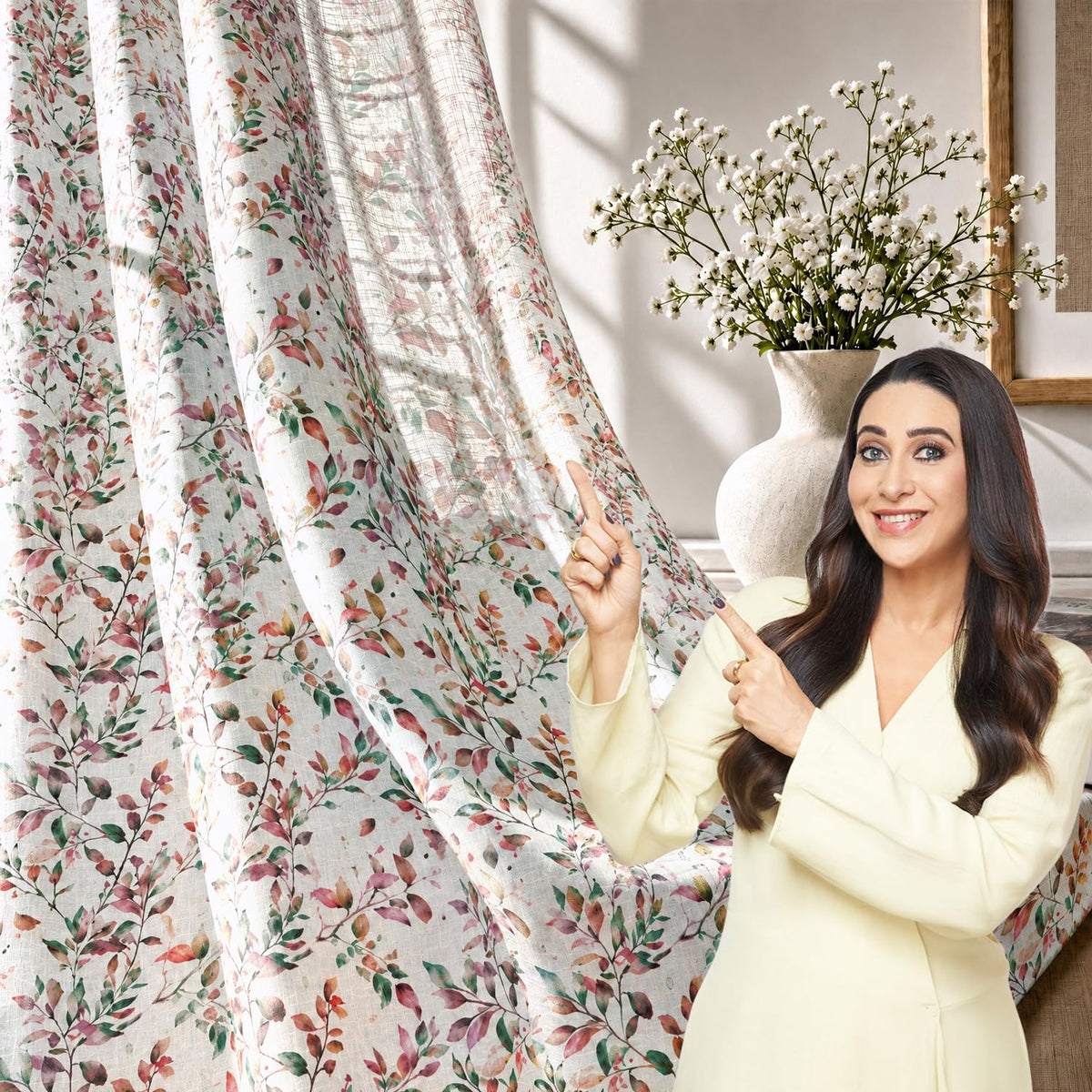 HOKIPO Petal Mist Sheer Eyelet Curtains, 7 Feet Long - Lilac Trails
