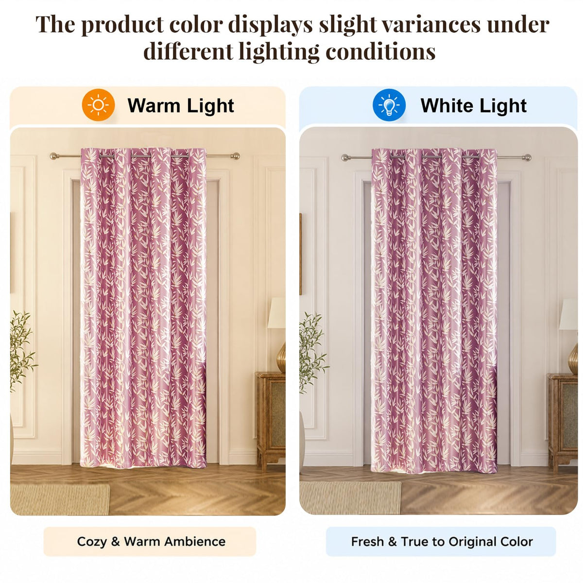 HOKIPO Luxe Foliage Foil Printed Curtains, 7 Feet Long - Onion Pink - image 6