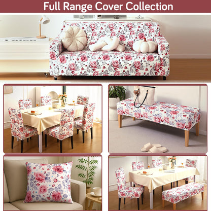 Premium Printed Velvet Stretchable Dining Bench Slipcover, Red Cottage Rose