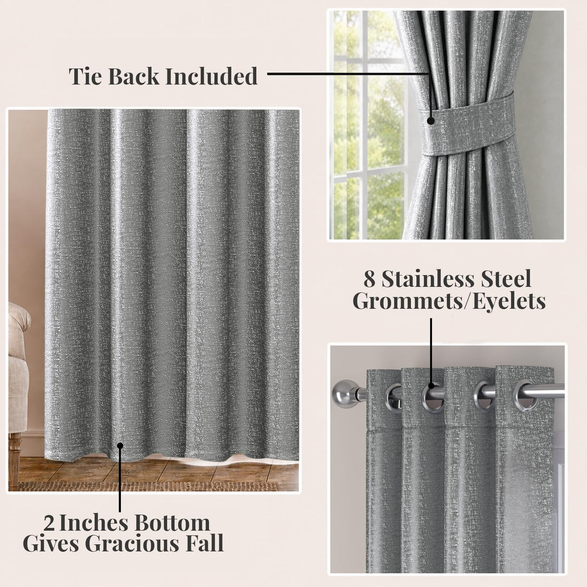 HOKIPO Imperia Eyelet Curtains, 7 Feet Long - Muted Grey - image 4