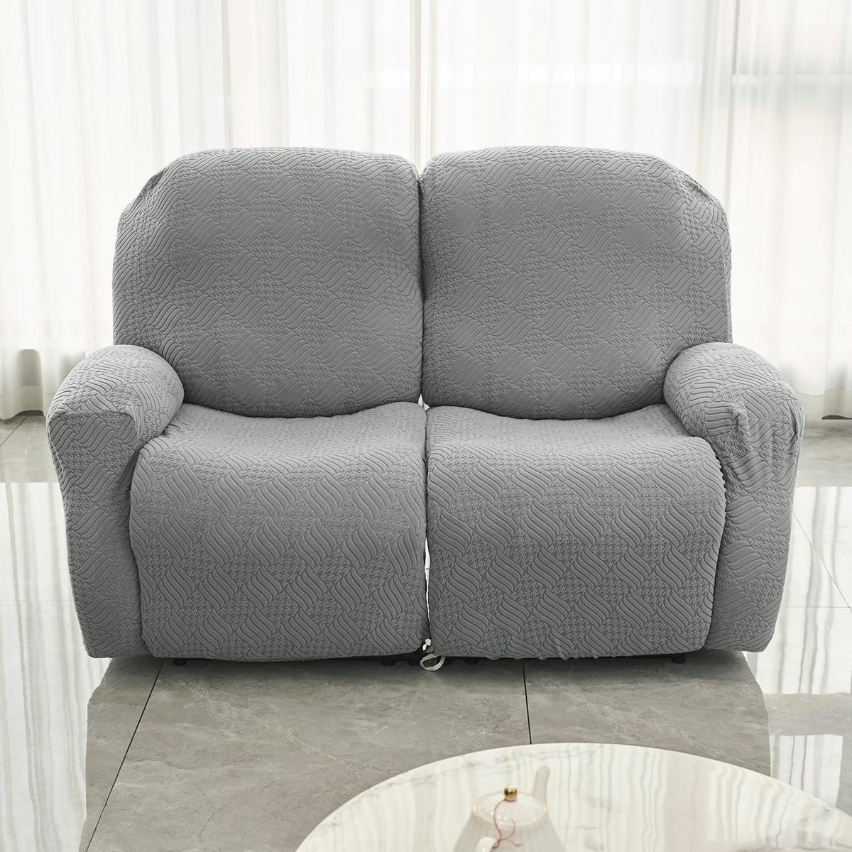 Buy Light Grey Colour Jacquard Two Seater Recliner Sofa Cover