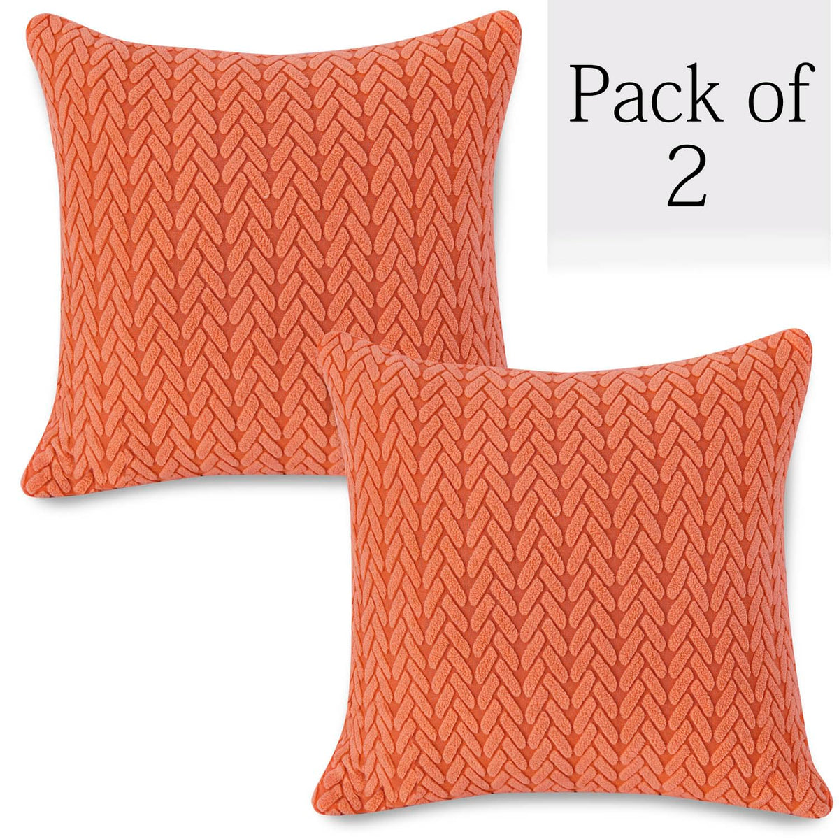 Orange Colour Grid Texture Jacquard Zippered Cushion Cover Set