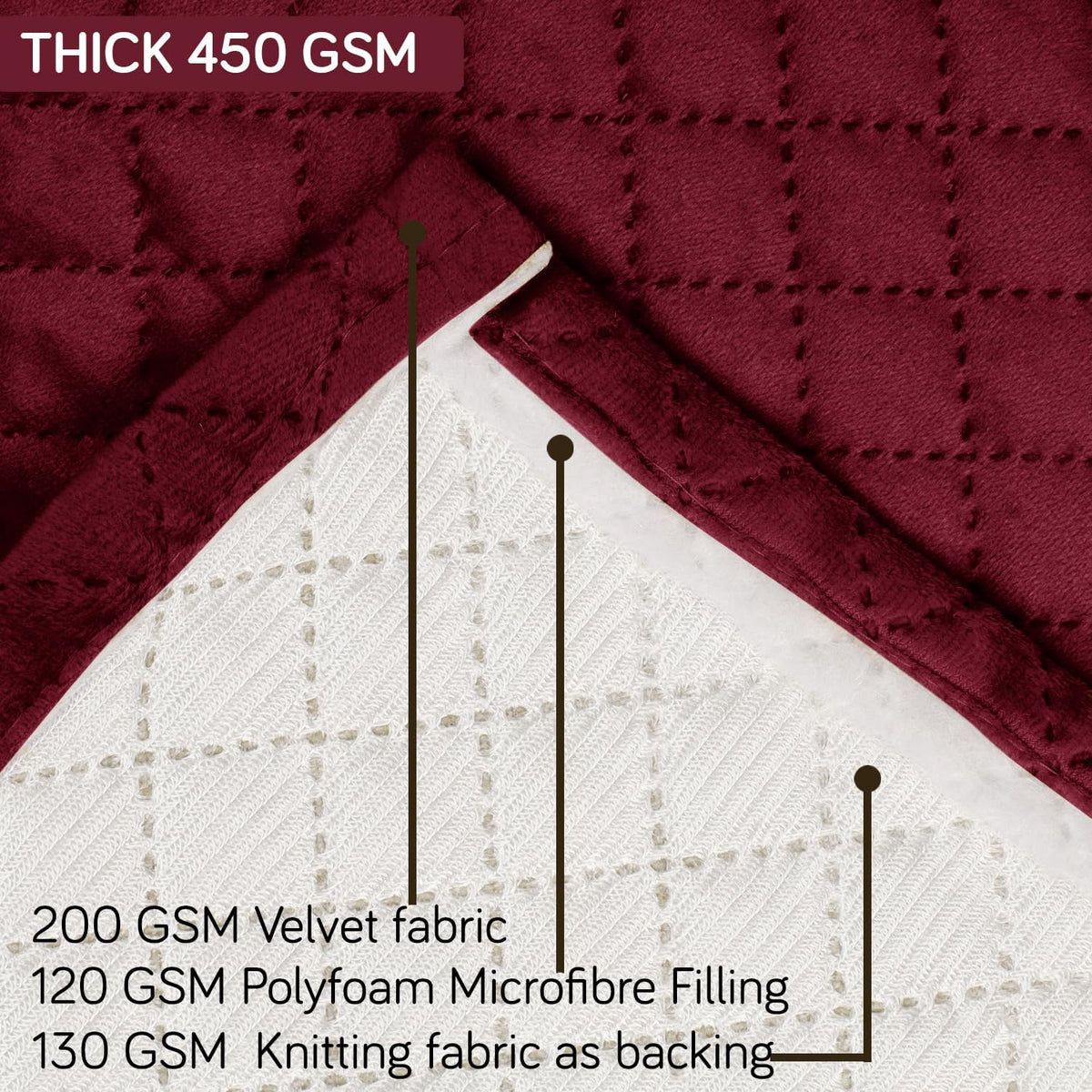 Quilted Velvet Sofa Cover Mat with Side Pockets, Pet Friendly, Sangria Red