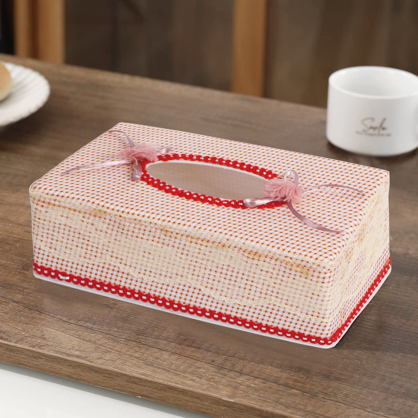 Plastic Tissue Box Holder, Beige, Pink
