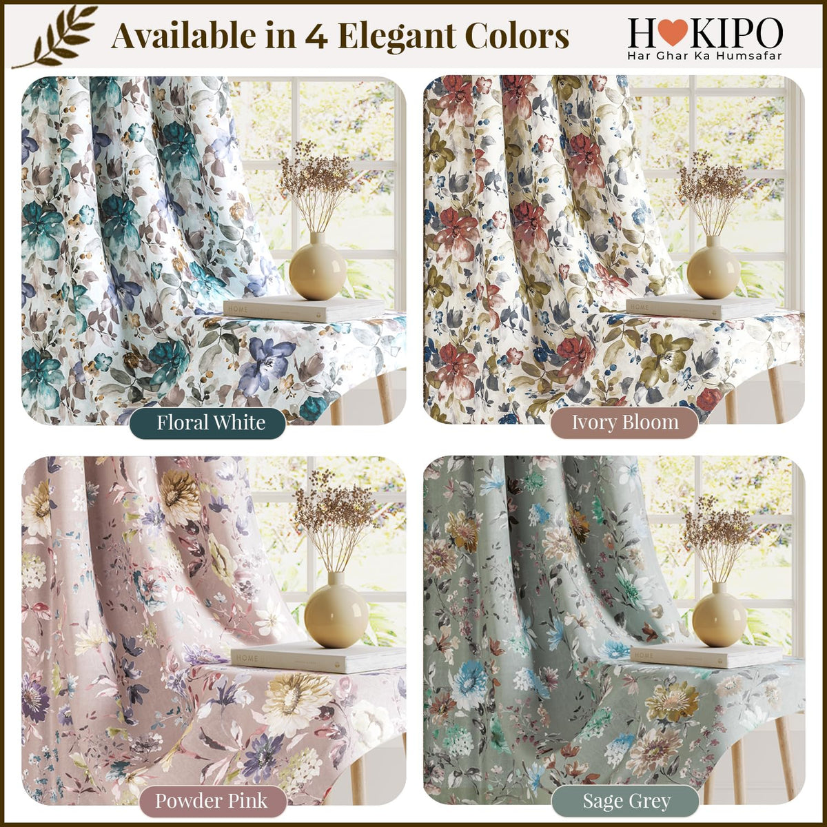 HOKIPO Bloomscape Eyelet Curtains, 7 Feet Long - Ivory Bloom - image 9