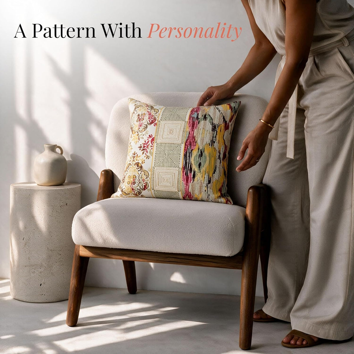 HOKIPO Satin Stitch Embroidery Cushion Cover, Multicolor Eclectic, 16 x 16 in - image 2