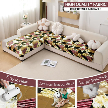 HOKIPO Waterproof Printed Quilted Quick Dry L Shape Sofa Seat Cover Mat, Wine Abstract Geometry