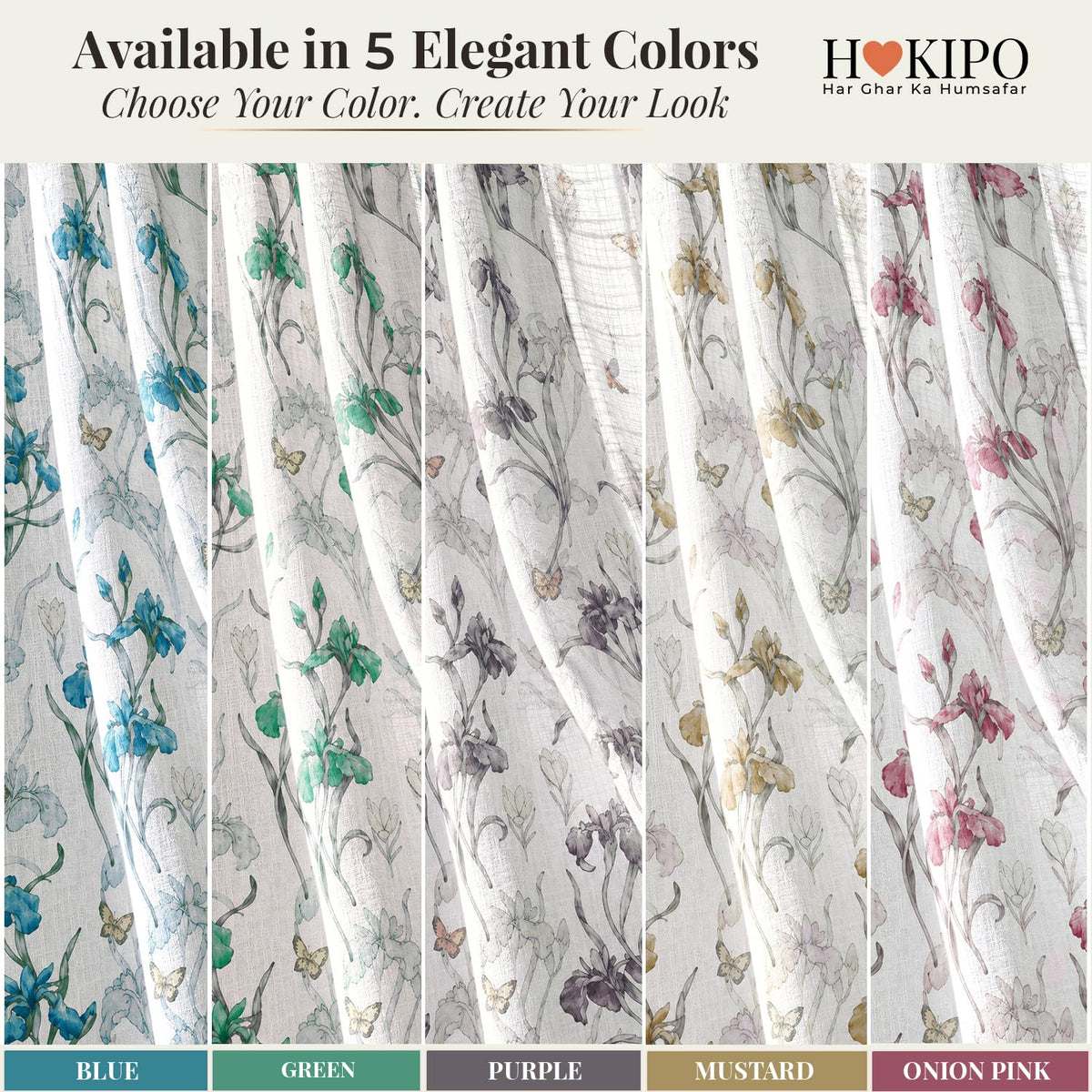 HOKIPO Iris Sheer Curtains, 7 Feet Long - Blue - image 8
