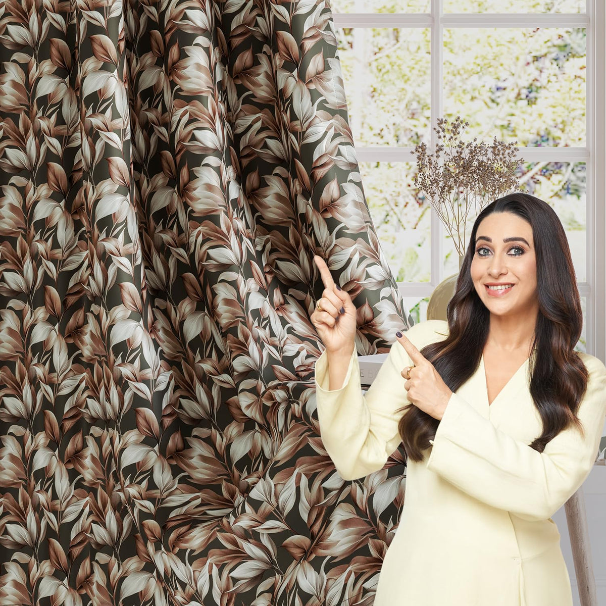 HOKIPO Shade Garden Curtains, 7 Feet Long - Silver Leaf Mocha Brown