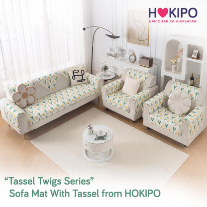 Quilted Sofa Seat Mat for 5-Seater Sofa (3+1+1), Tassel Twigs | Tulip Blossom