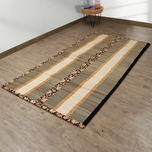 Eco-Friendly Madurkathi Handcrafted Foam Chatai for Sleeping on Floor 6x3 Feet, Black