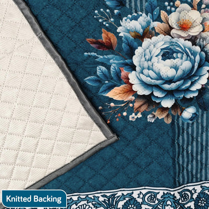 Eternal Floral Printed Quilted Fridge Top Cover with side Pockets - Ocean Blossom