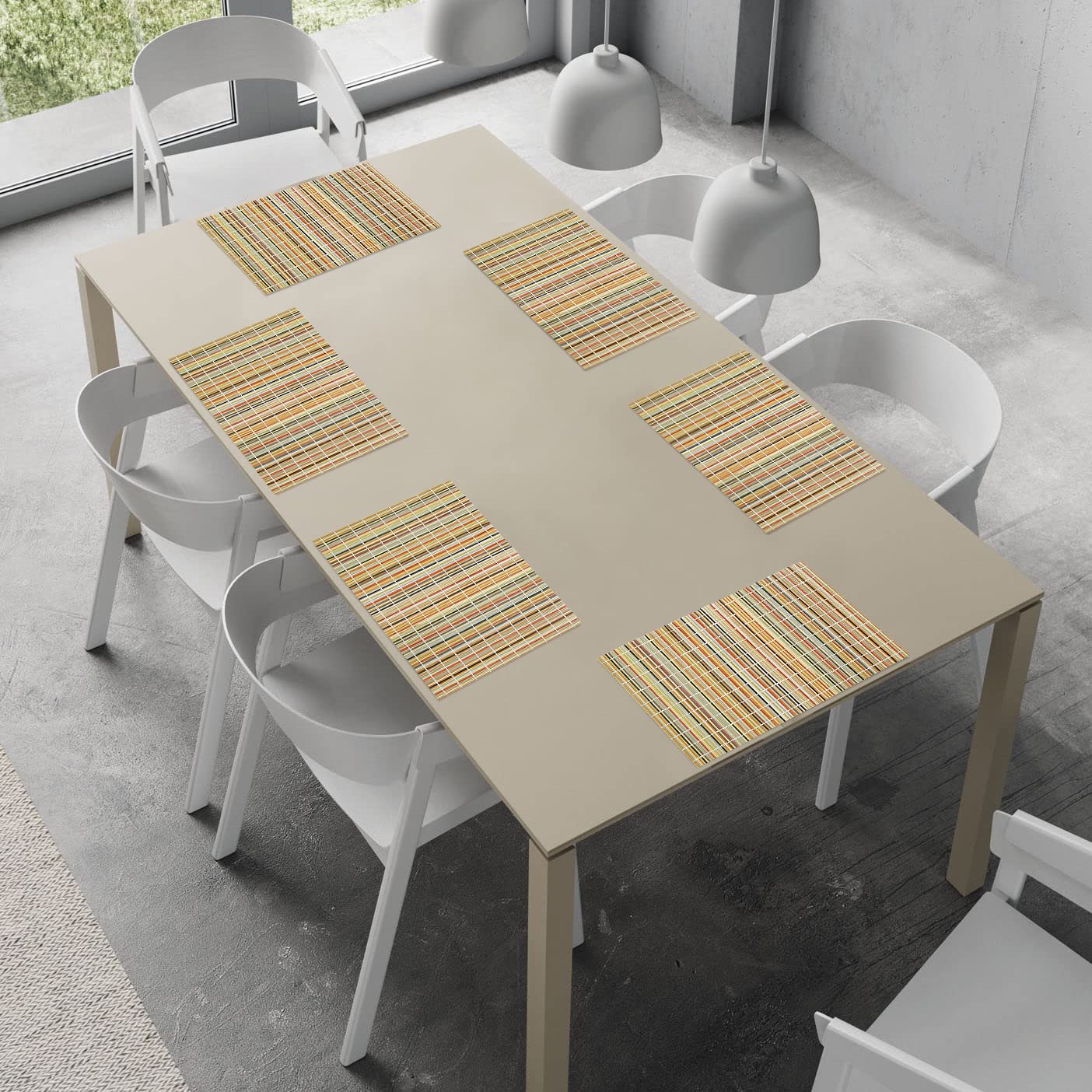 Reversible Bamboo Table Mats for Dining Table, Set of 6 Placemats, 45x30 cm, Rainbow Stripes