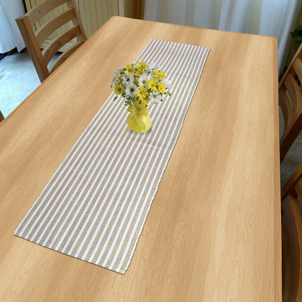 Buy Brown colour cotton ribbed washable table runner Online