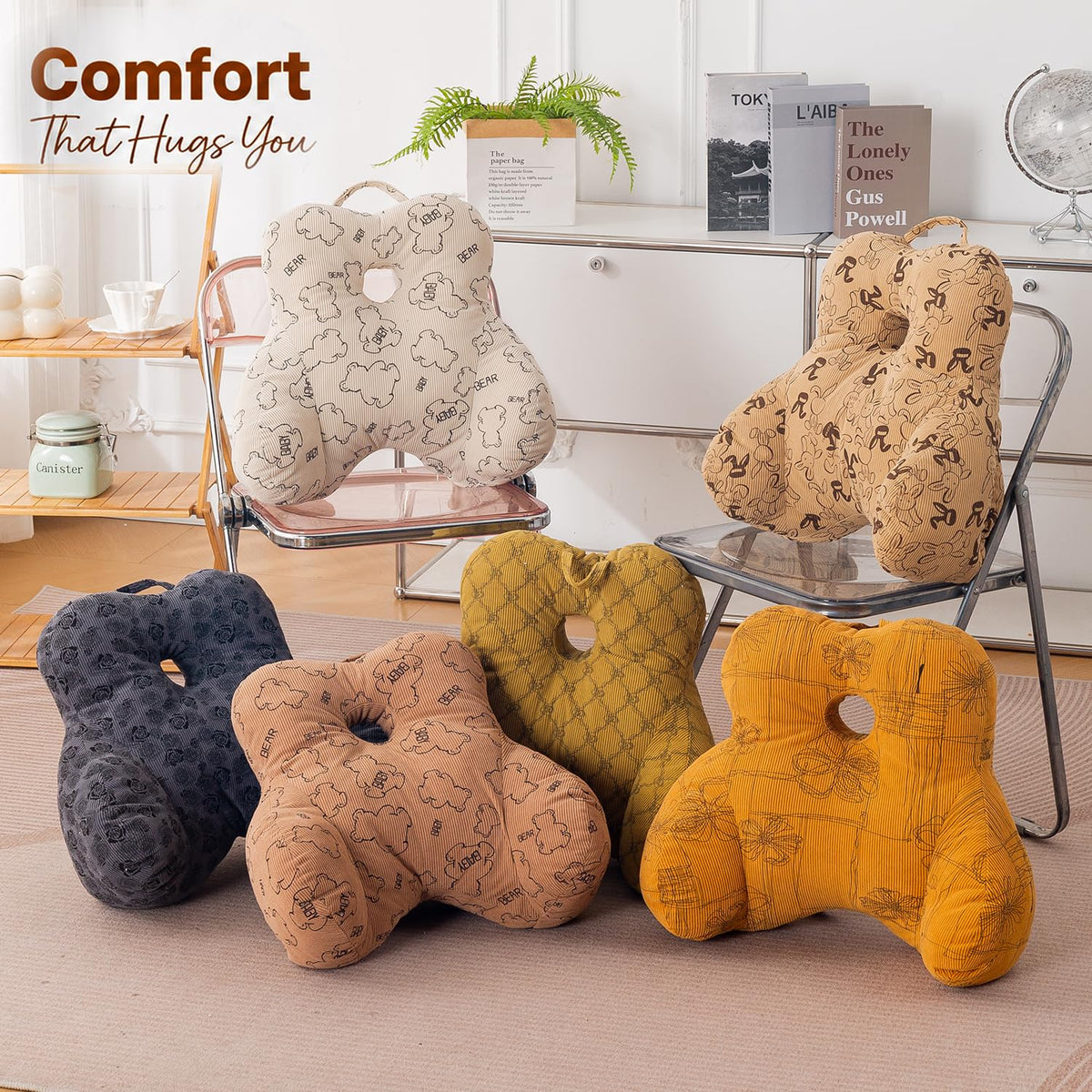 HOKIPO Teddy Lumbar Back Support Cushion for Chair, Sofa & Office, Orange