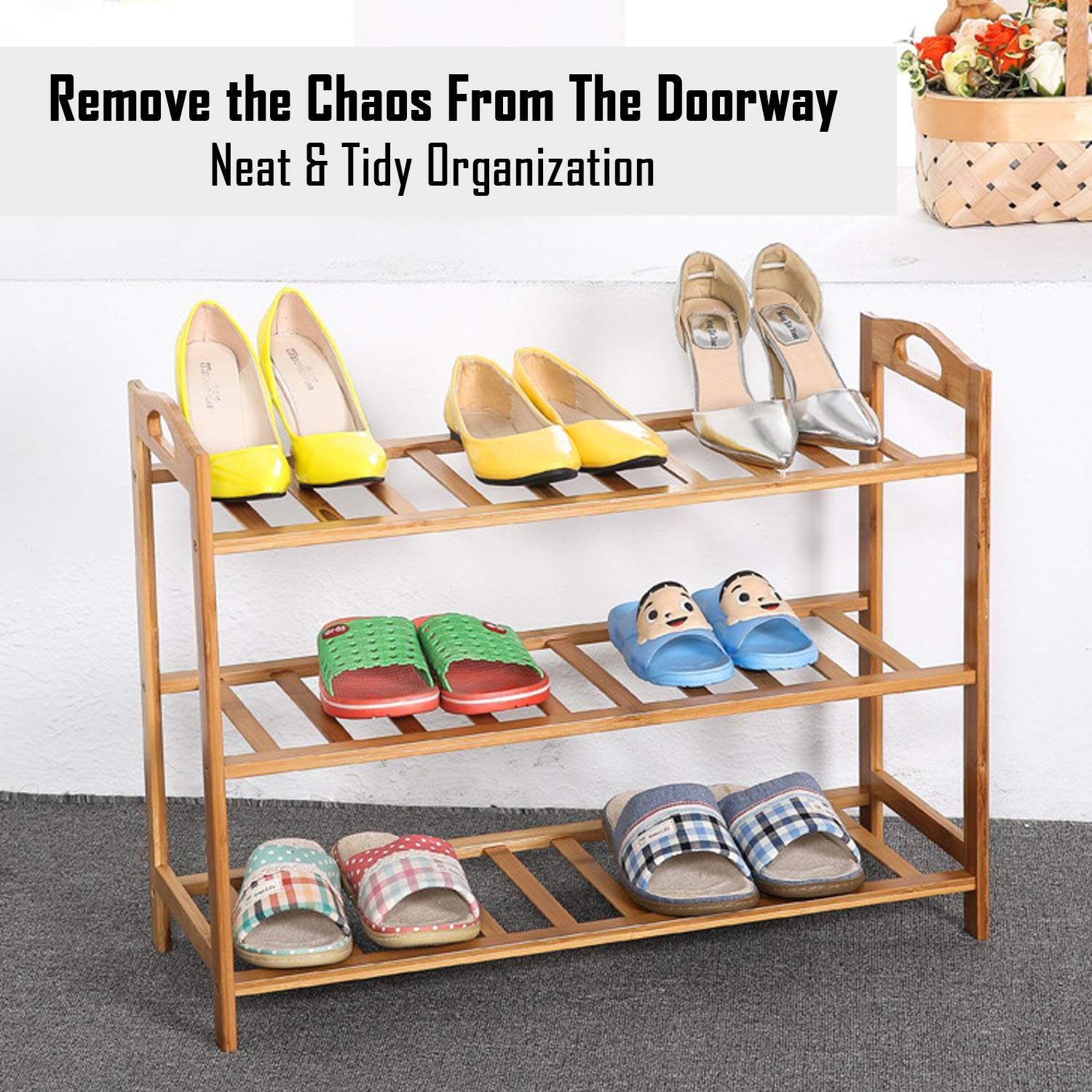 Bamboo 3/4/5 Tier Shoe Racks Slipper Stand Chappal Storage Organizer U ...