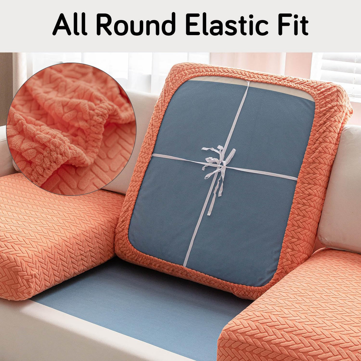 Stretchable Thick Jacquard Textured Seat Couch Cushion Cover for 1/2/3 Seaters, Orange