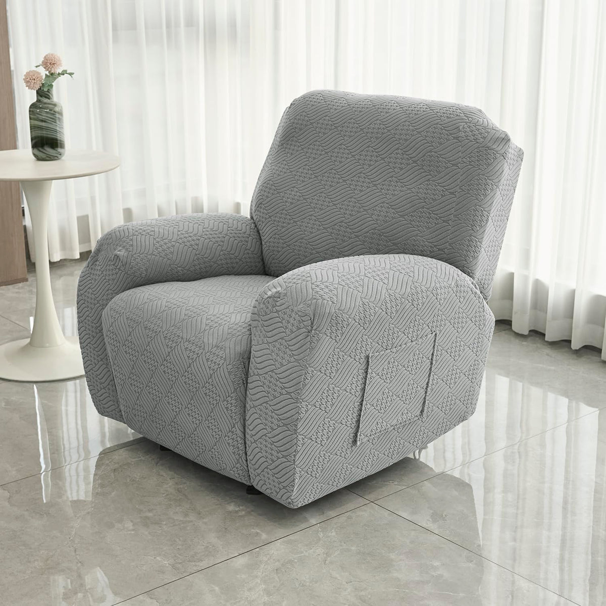 Buy Light Grey Colour Jacquard Recliner Sofa Cover -  HOKIPO | Har Ghar ka Humsafar