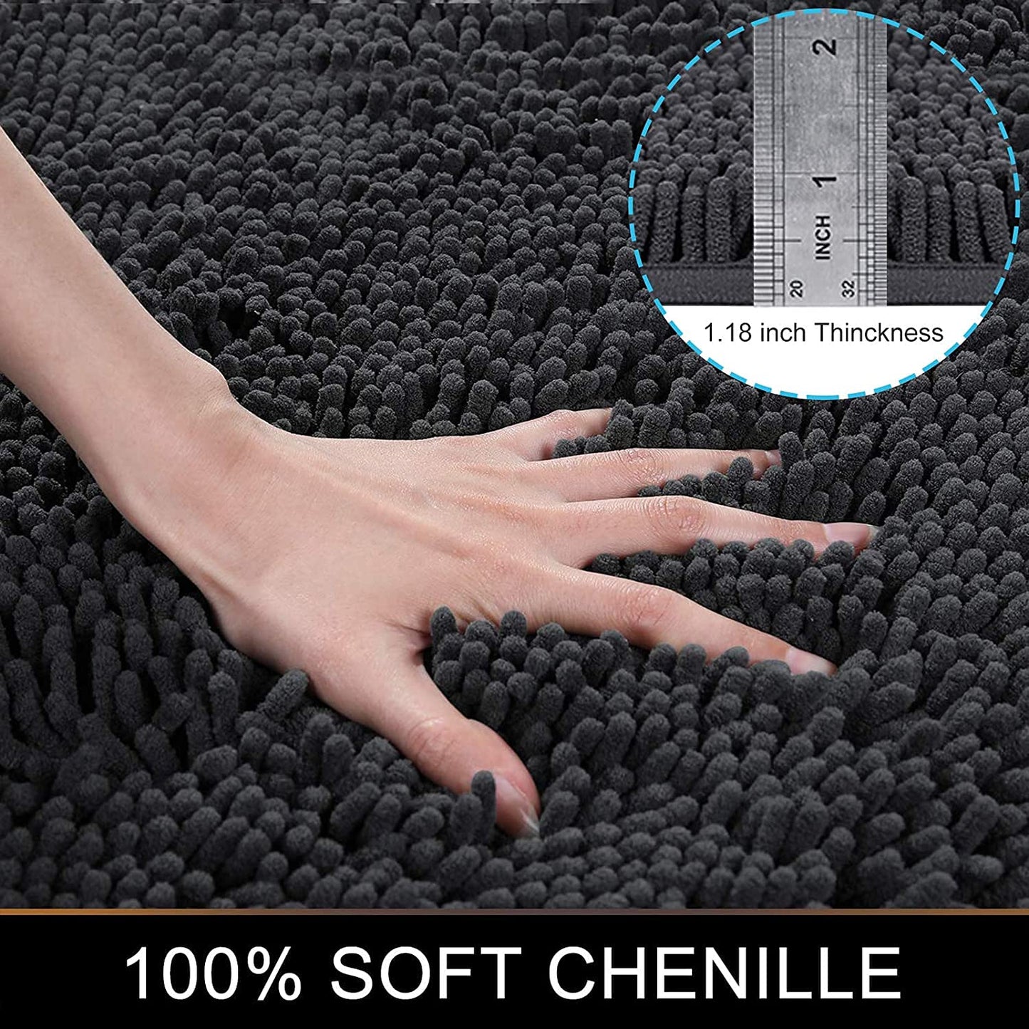 Chenille Luxury Bath Rug, Extra Soft And Absorbent Large Bathroom, Charcoal Grey