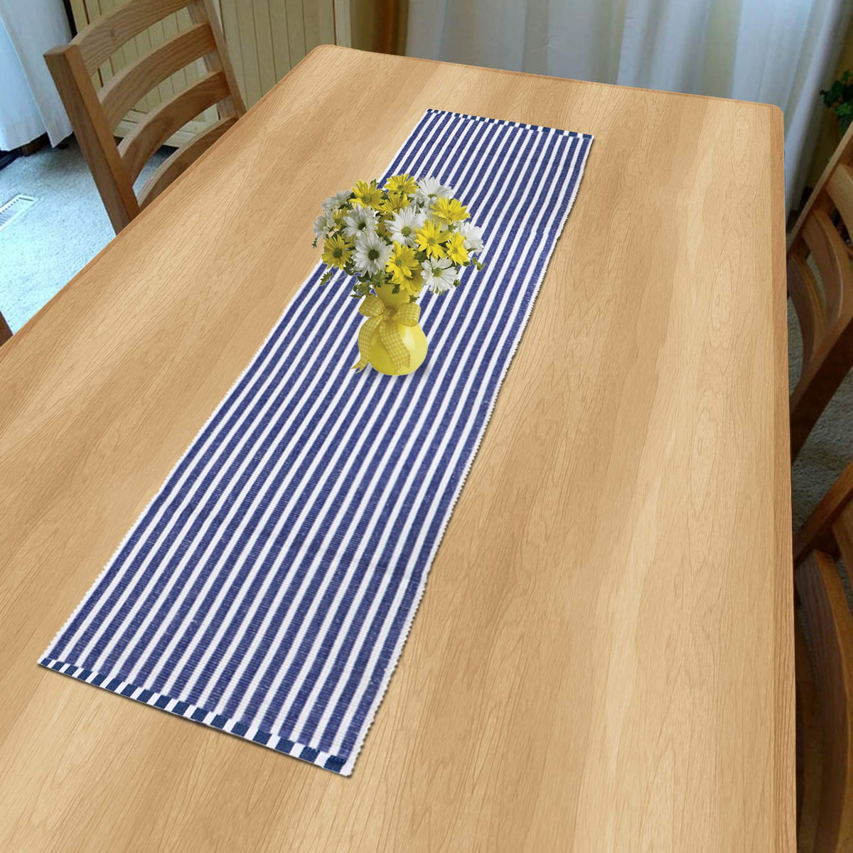 Buy Blue Colour Heat Resistant Cotton Ribbed Dining Table Runner - HOKIPO | Har Ghar ka Humsafar