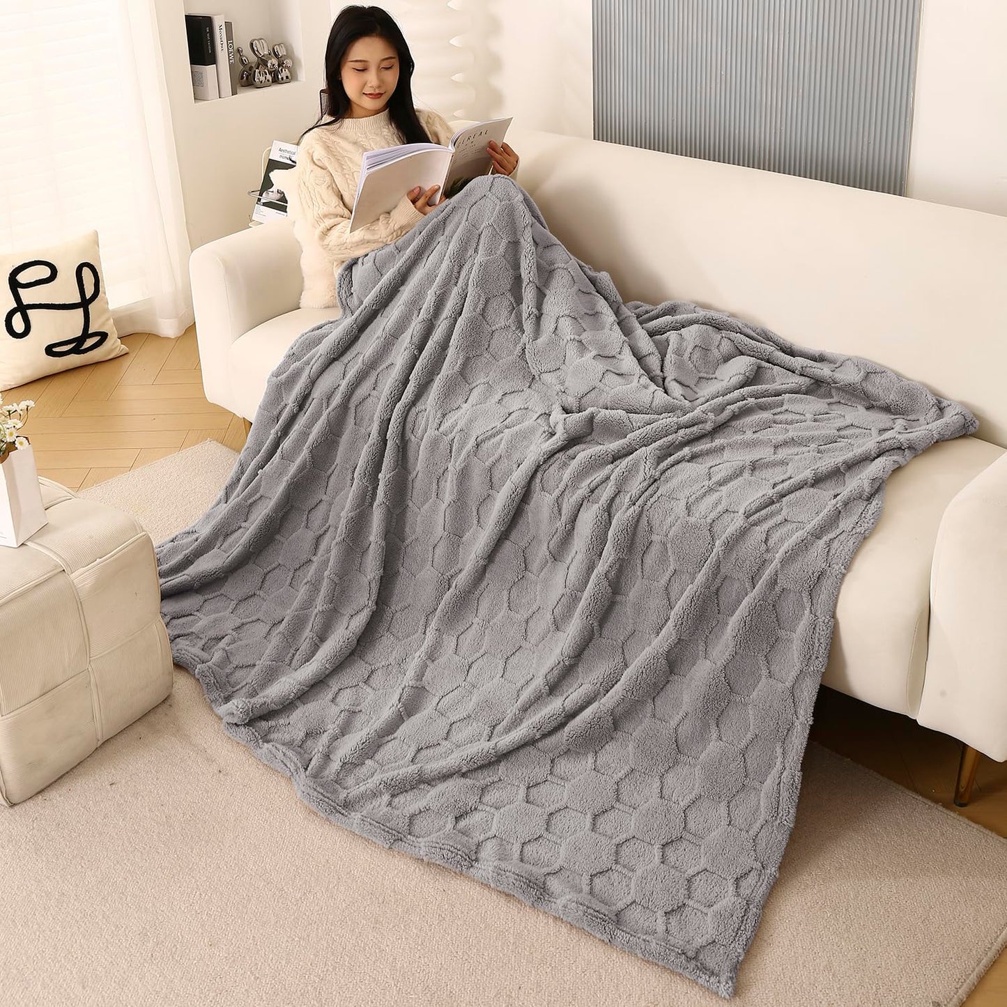 220 GSM Flannel AC Throw Blanket Double Bed Queen, 200x230 cm / 6.5x7.5 feet, Cloud Grey