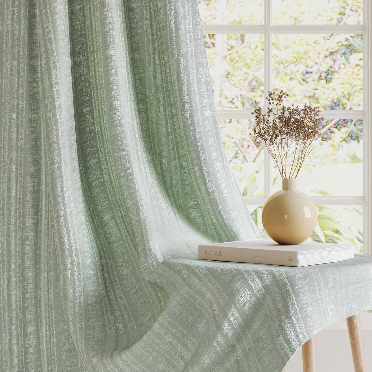 HOKIPO Royal Blend Eyelet Curtains, 7 Feet Long - Sage Green