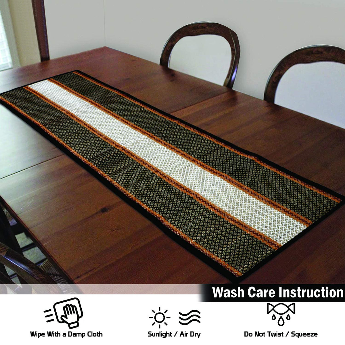 Buy Black Colour Natural Handmade Madurkathi Table Runners for Easy To Clean By Simply Wipe Clean With A damp Cloth. Air or Sun Dry Before Storing | HOKIPO
