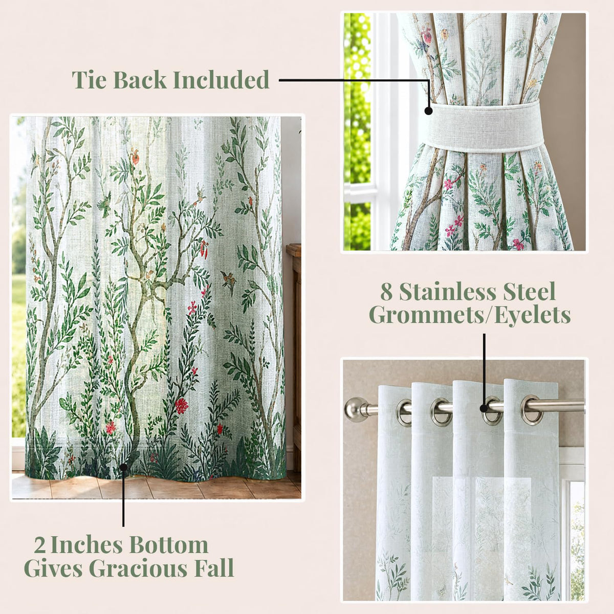 HOKIPO Meadow Bloom Sheer Curtains, 7 Feet Long - Willow Botanica - image 4