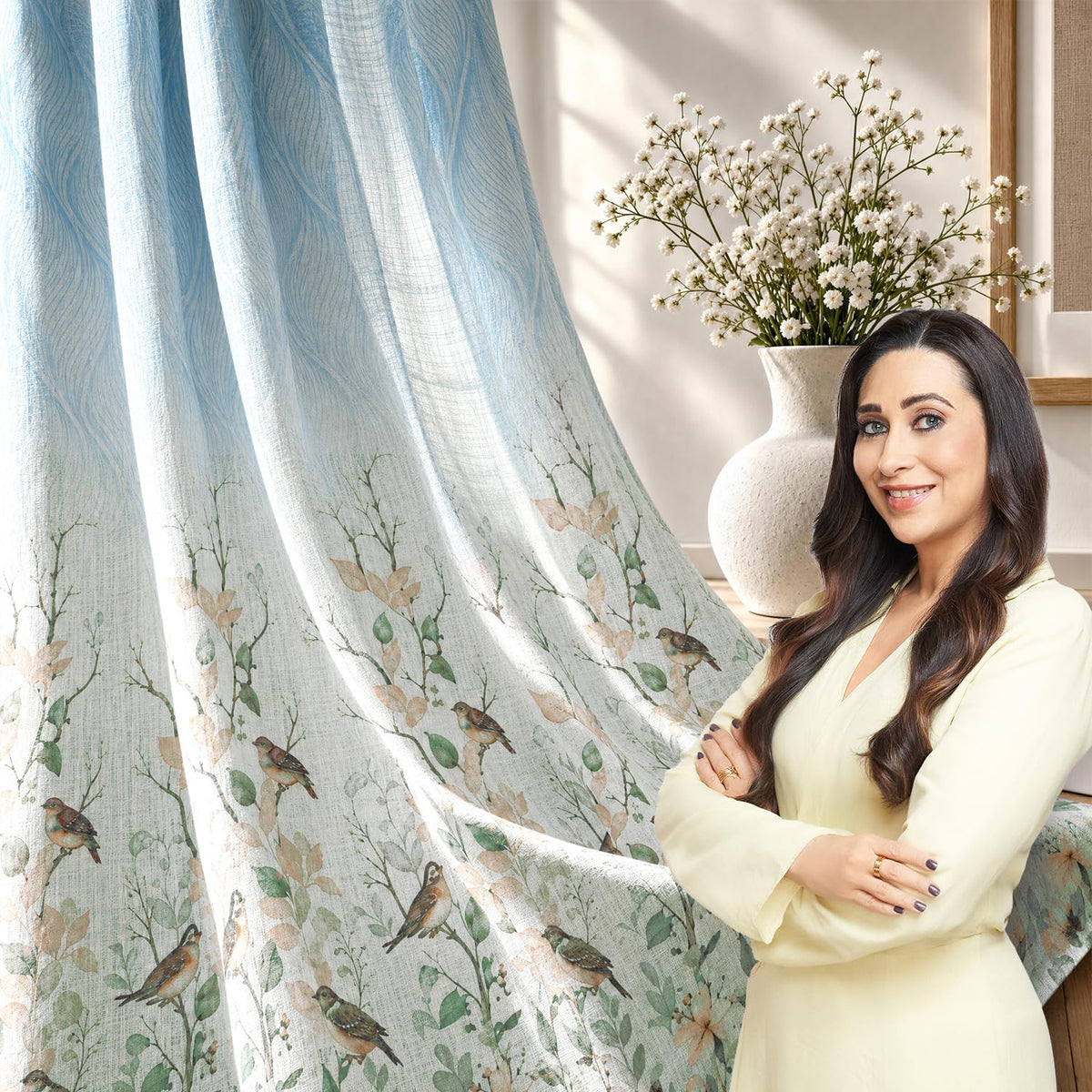 HOKIPO Petal Breeze Sheer Curtains, 7 Feet Long - Oceanic Grace